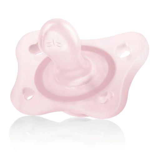 Image of Chicco PhysioForma Mini Orthodontic Pacifier, 0-2m | 100% Silicone | Supports Breathing & Oral Development | One-Piece Design | Extra Small & Light | Includes Sterilizing Case | BPA Free | Pink, 2pk