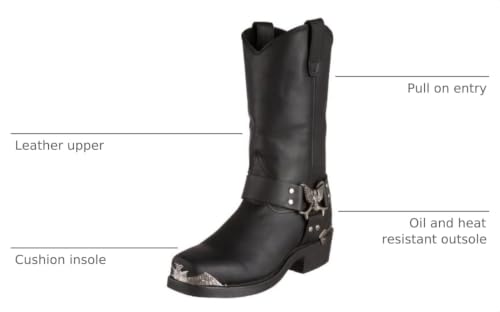 Image of Dingo Mens Chopper Pull On Square Toe Motorcycle Casual Boots Mid Calf