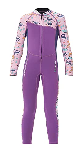 Kids Boys Girls Full Body Swimsuits 2.5MM Wetsuit Full Thermal Sunsuit Swimsuit UPF 50+ UV Rash Guard Surfing Suit for Beach Swimwear Purple