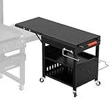 Outdoor Grill Table Cart for Blackstone 28"/36" Omnivore Griddle, 50" x 22" Large Outdoor Kitchen Island with Foldable Side Table for Blackstone 17"/22" Griddle, Home BBQ, Tailgates, Cookouts