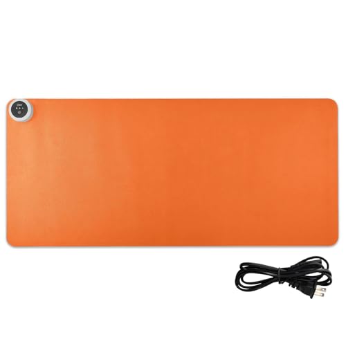Tapis de souris chauffant cuir orange fluo 80x33 cm pour bureau