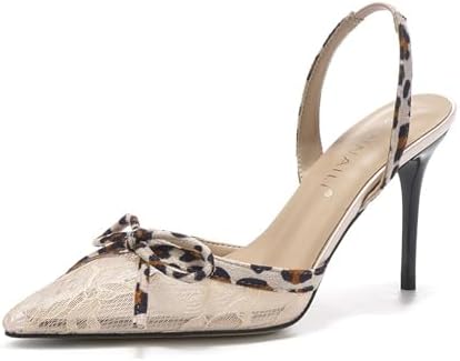 Women's Lace Bow Slingback Stiletto Sandals Sexy Closed Pointed T...