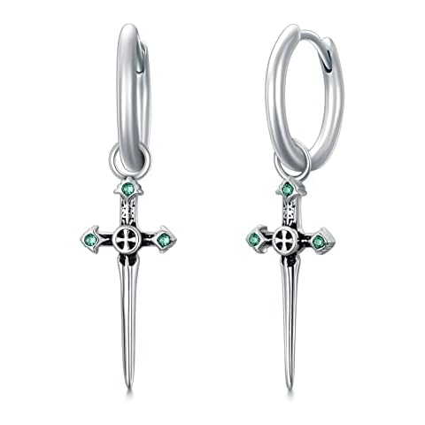 Cross Earrings Sterling Silver Hoop Earrings for Women Men Girls Boys Sword Cross Dangling Earrings Jewellery Gifts Cover