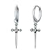 Boucles d'oreilles créoles en forme de croix en argent sterling pour femmes, hommes, filles, garçons, boucles d'oreilles pendantes en forme de croix, Argent sterling