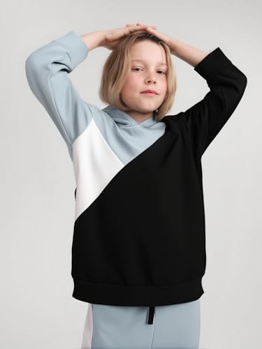 Image of Boys Clothes 2pcs Tween Boy Color Block Hoodie + Pants Little Boys Fall Winter Outfits Set, 4-12 Years