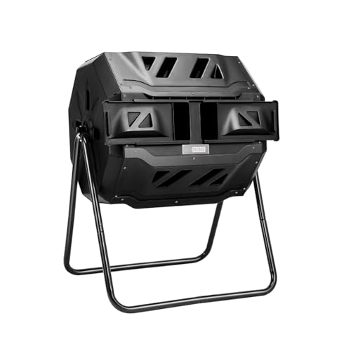 HSHBGS Compostador Giratorio de 160L, Bandeja de compostaje para Exteriores, Compostera giratoria de Doble cámara para la descomposición de Compost, con Orificios de ventilación, Negro