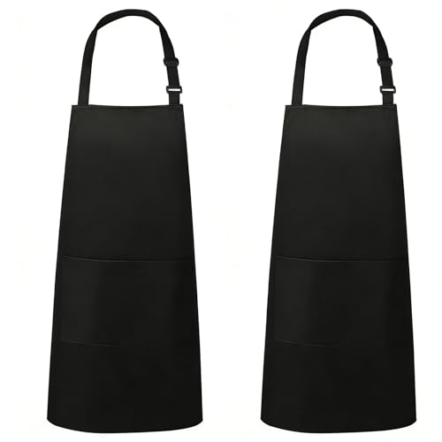 Image of VALOME 2 Pack Kitchen Aprons, Apron for Cooking with 2 Pockets, Unisex Adjustable Neck Strap Chef Aprons for Men Women