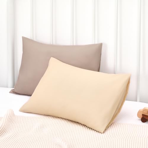 Image of TILLYOU Toddler Pillowcase 2 Pack with Envelope Closure,13 inch x 18 inch Silky Soft Microfiber Travel Kids Pillowcase for Boys and Girls, Khaki & Brown