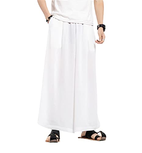 Pantalon lin blanc longueur cheville ample pour homme Hanfu