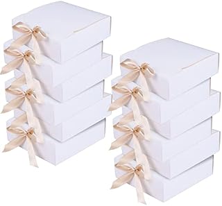 CCCYMM 12Pcs Gift Boxes with Lids, Bridesmaid Proposal Box, Kraft Paper Gift Boxes for Wedding, Packaging, Present, Birthday, Cupcake Boxes, Crafting-6.5 x 6.5 x 2 Inches (White)