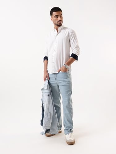 Image of Dennis Lingo Men Solid Spread Collar Full Sleeves Regular Fit Cotton Casual Shirt