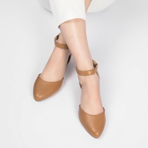 Image of Cusolemore Women Flat Shoes with Ankle Strap, Low Wedge Heel Flats for Women, Comfortable Pointed Toe Dress Shoes for Work Business Wedding