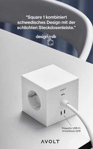 Ciabatta Multipresa Cubo con USB – Design Avolt | Piede Magnetico | Compatta per Scrivania e Casa | Si Fissa su Superfici Metalliche (Stockholm Black, USB-C 1.8m) - Immagine 3