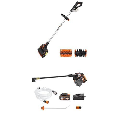 Pack WORX Brosse de Nettoyage de Surface et terrasse sans Fil 20V WG441E.9 + Nettoyeur Haute Pression 56 Bar WG633E, livré avec 1 Batterie 4Ah, Chargeur Rapide et Accessoires