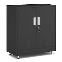 JINGUR Aktenschrank Büroschrank Lagerschrank Metallschrank Stahlschrank, Abschließbar Mehrzweckschrank Kleiner Schrank Buffetschrank Flurschrank (Schwarz)