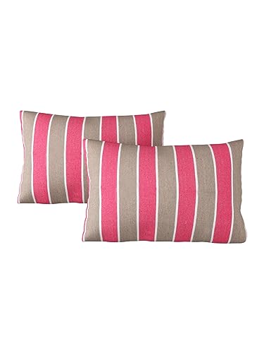 Image of 180 TC Pillow Cover Set of 2 | Pillow Cover Cotton 100% | Pillow Cover Set of 2 King Size | Wrinkle Free & Fade Resistance | Striped Pattern | Standard Size | All Season Use (Light Pink)