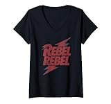 Womens David Bowie - Rebel Rebel Lightning Lyric V-Neck T-Shirt