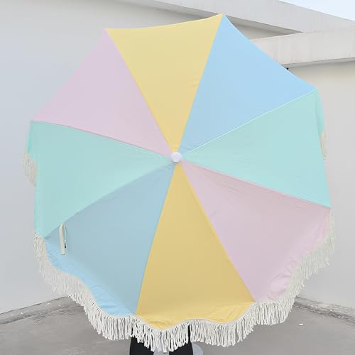 Genérico Sombrillas De Jardín De Rayas Multicolor con Flecos Parasol De Playa Estilo Boho Sombrilla De Exterior Inclinable para Patio Diseño Inclinable Base No Incluida(Multicolor A)