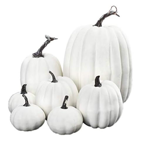 Insuwun 7PCS Thanksgiving White Pumpkin Decorations Various Sizes Pumpkin Decorations Artificial Pumpkins Fall Autumn Decor, Suitable for Fall Harvest, Thanksgiving Party Indoor and Outdoor Decoration Cover