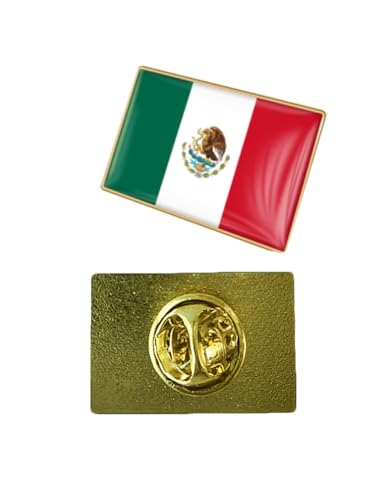 Image of Mexico Flag Oblong Rectangle Shape Pin Back Butterfly Buckle or Cylinder Buckle Brooch Patriotic Badge