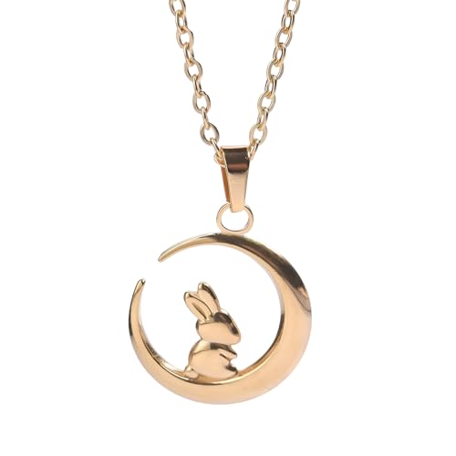 Collier lapin et lune en argent sterling 925 et oxydes de zirconium pour femme