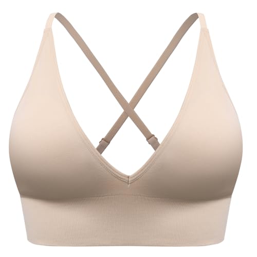 SUNSESS Sport BHS für Damen mit V-Ausschnitt Nahtlos Ohne Bügel Herausnehmbare Polster Bequem Schlafen Bralette Yoga Crop Top BH (DE/NL/SE/PL, Alphanumerisch, M, Regular, Regular, Standard, Nude) SUNSESS Sport BHS für Damen mit V-Ausschnitt Nahtlos Ohne Bügel Herausnehmbare Polster Bequem Schlafen Bralette Yoga Crop Top BH (DE/NL/SE/PL, Alphanumerisch, M, Regular, Regular, Standard, Nude)