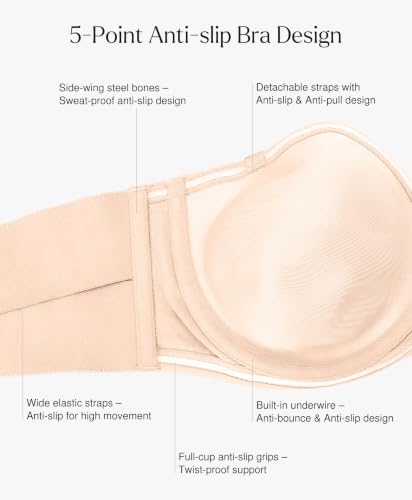 Image of Popilush Strapless Bras for Women Bandeau Unlined Bra No Padding Underwire | Party, Wedding, Comfortable for Everyday Wear
