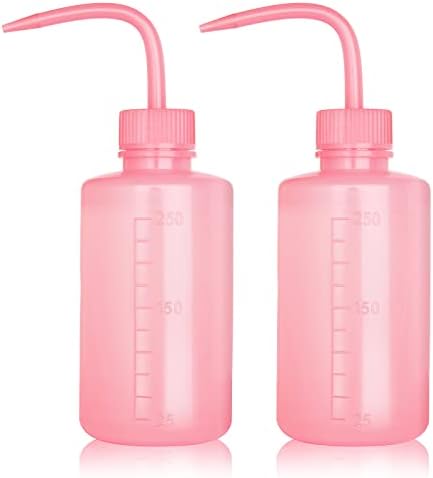 Tattoo Wash Bottle- Melphoe 2Pcs 250ml Water Squirt Bottle Succulent Watering, Safety Rinse Bottle Watering Tools, Economy Plastic Squeeze Washing Bottle for Medical Lab, Tattoo Supplies, Irrigation Squeeze Sprinkling Can Wash Plant Bottle (Pink)