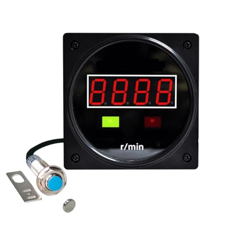 JIAWANSHUN 4 Digital LED Tachometer, 0-9999 RPM High Precision RPM Speed Meter, Industrial Motor Speed Tachometer with Custom Alarm for Gear,Bearing Equipment,Conveyor Belts 12-24V