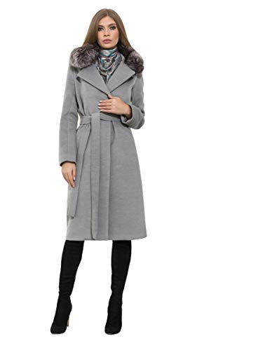 Bluemary Mantel mit echtem abnehmbahrem Pelzkragen aus Silberfuchs