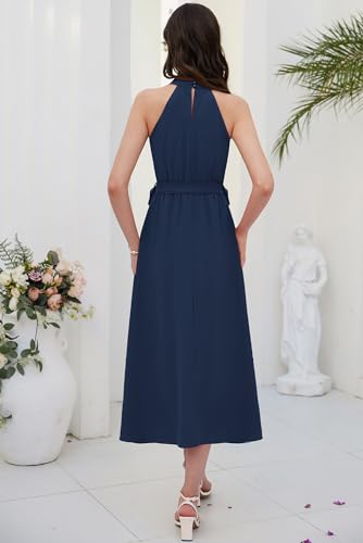 Grace Karin Women'S Summer Halter Neck Sleeveless Flowy A Line Maxi Dress With Belt Navy M thumb #4