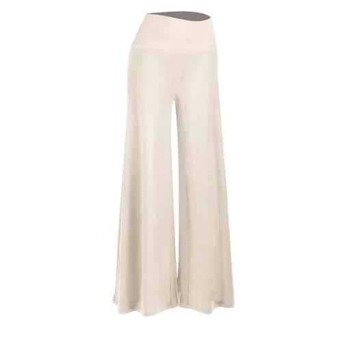 Arolina Women's Stretchy Wide Leg Palazzo Lounge Pants Casual Comfy High Waist Palazzo Pants Medium Z-beigewhite