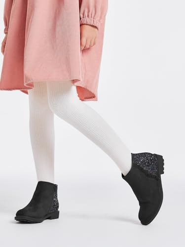 Coutgo Girls Glitter Ankle Boots Kids Ruffle Dress Booties Fashion Chunky Side Zip Casual Shoes3