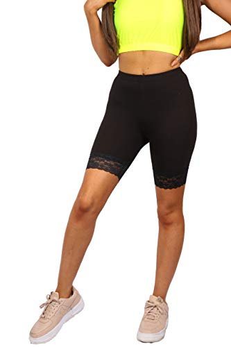 Leggings de algodón con encaje de longitud media elásticos para mujer 2