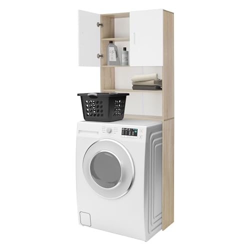 ECD Germany Armoire haute pour machine à laver avec 2 portes et 2 compartiments ouverts, 190 x 62,5...