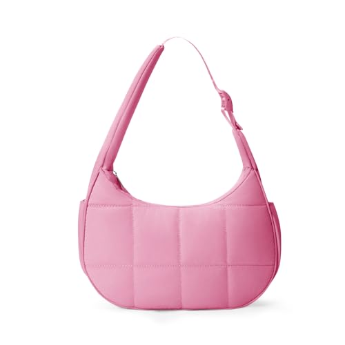 Image of Small Puffer Crescent Shoulder Bag for Women Lightweight Water-Resistant Nylon Purse with Adjustable Strap & Multiple Pockets