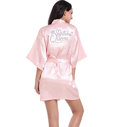 Women's Birthday Queen Squad Kimono Party Robe Short Silky Nightgown Sleepwear Gift4
