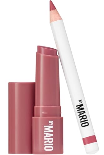 MAKEUP BY MARIO Rosewood Glow Lip Kit Mini MoistureGlow Plumping Lip Serum & Ultra Suede Sculpting Lip Pencil Rich Mauve Hydrating Plumping Lip Duo Travel Size