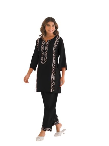 Image of SHIENZY Women Cotton Blend Co Ord Set | Two Piece Ethnic Outfit for Women | Solid Top and Palazzo Pants | Casual Lounge Wear | Stylish Comfortable Trendy Summer Co Ord Outfit