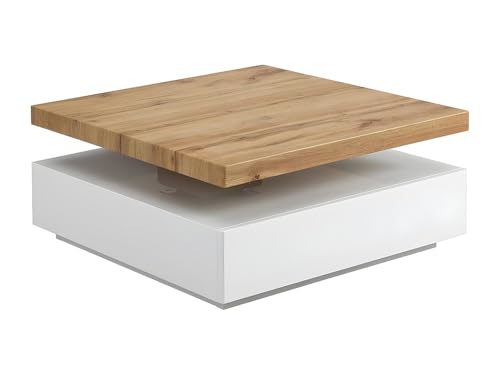 Vente-unique - Table Basse Kyria - 1 Tiroir & Plateau pivotant - MDF - Coloris : Blanc et chêne