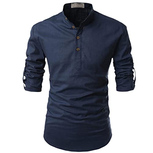 Chemise Henley décontractée bleu marine idéale pour le week-end