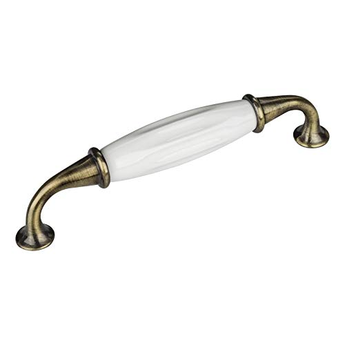 Set de 10 x SO-TECH® Poignée en Porcelaine JOHANNA Finition Laiton Vieilli blanc Entraxe 128 mm poignée de Meuble