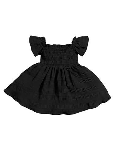 Floerns Baby Girl's Square Neck Shirred Short Sleeve Boho Flared Hem Dress