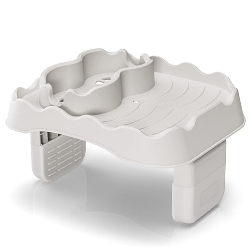 Anivia Hot Tub Table Tray, Adjustable Width 4.3' to 7.7' Hot Tub Accessories for Intex PureSpa, Nonslip Caddy Holds 2 Drinks, Keep Snacks-Drinks Handy and Dry, Fits Outdoor Inflatable Spa/Pool(Beige)