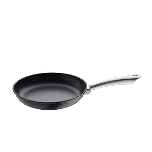 Küchenprofi PROVENCE Gusseisen Pfanne emailliert | Bratpfanne 24 cm Schwarz |Ø24 cm, Höhe: 4,5cm | Griff aus Edelstahl mit Loch zum Aufhängen | Für alle Herdarten inkl. Induktion und Grillgeräte
