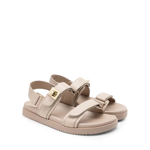 DREAM PAIRS Women's Comfortable Open Toe Flat Sandals Fashion One Band Summer Dessy Sandals,Size 9,Beige-Pu,SDFS2409W