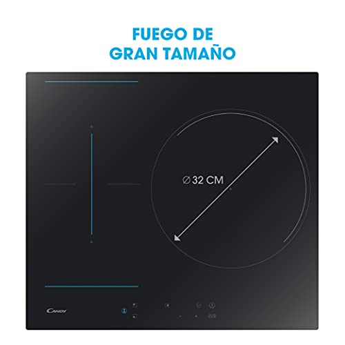 Candy-CTP634C-Placa-Induccion-Flex-3-Zonas-60CM-9-Niveles-de-Potencia-72KW-Temporizador-Bloqueo-de-Seguridad-Indicador-de-Calor-Alerta-Sobrecalentamiento-y-Derrames-Funcion-Pausa-Negro
