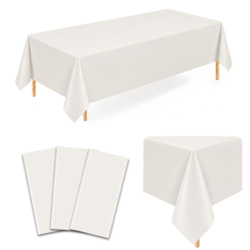 Image of 3 Pack Light Greige Plastic Tablecloths, 54 x 109 Inch Disposable Covers | Ideal for Weddings, Birthdays, Baby Showers and Picnics, Helping Protect Tabletops from Spills and Simplify Cleanup