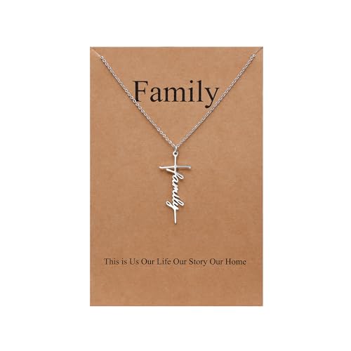 Lcherry Family Cross Necklace Stainless Steel Pendant Necklace Religious Jewelry