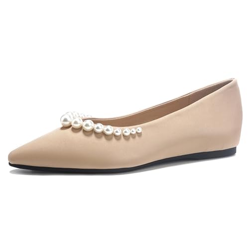 Women's Pearl Decoration Pointed Toe Satin Flats Invisible Height Increasing Slip On Low Chunky Heel Comfortable Soft Memory Foam Insole Dress Shoes